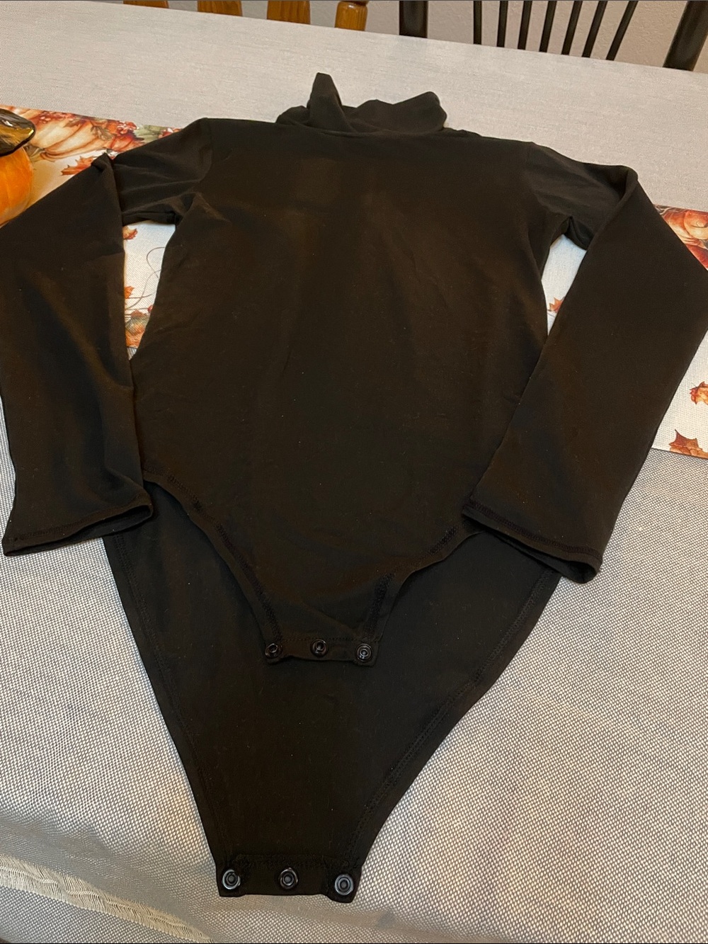 Black Long-Sleeve One-Piece Bodysuit, S